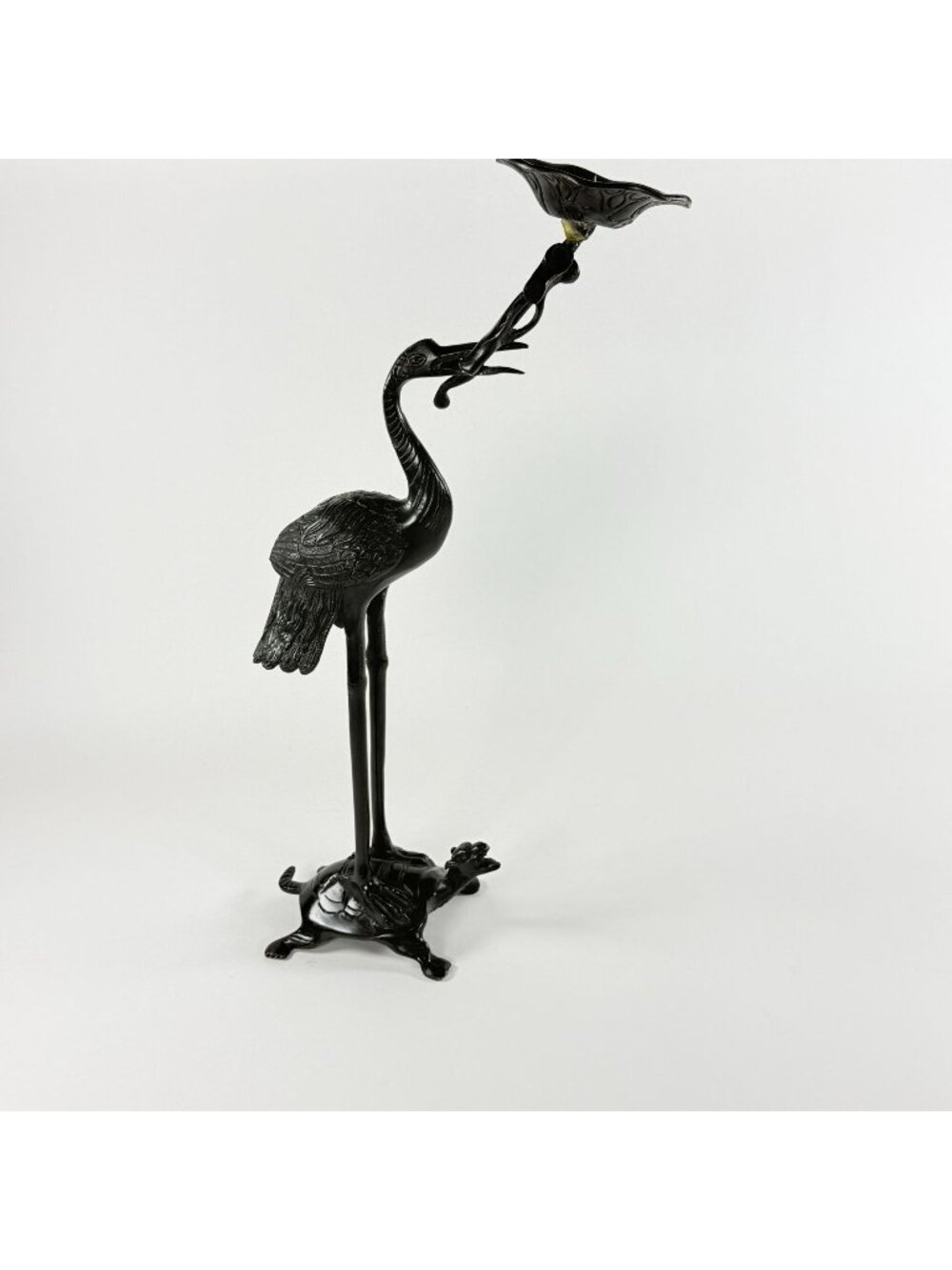 Vintage Andrea Metal Crane Heron On Turtle Candle Holder Repaired